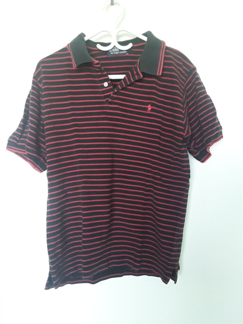 Polo Ralph Lauren Men’s Polo Shirt Black & Red Striped Size S 100% Cotton